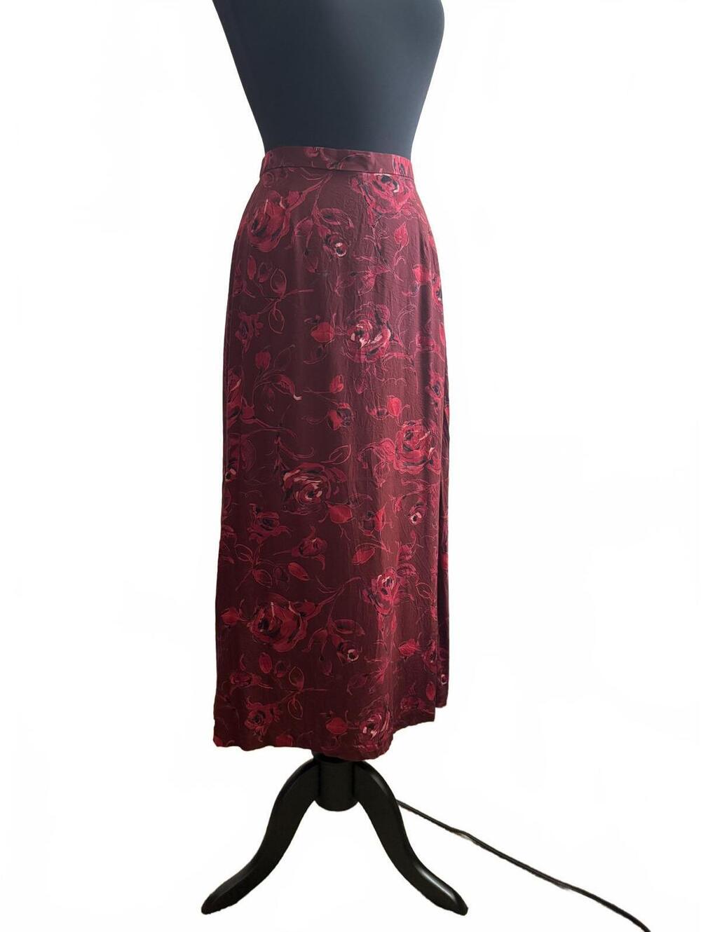Red Rose Burgundy Maxi Skirt Small Whimsygoth - Picture 4 of 7